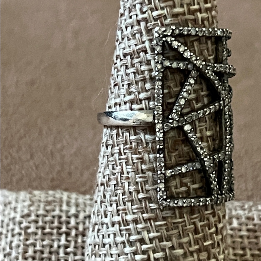 Black Diamond Geometric Silver Ring - image 3